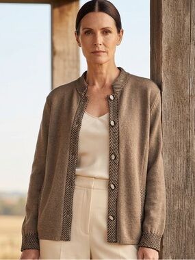 ANNE PEDERSEN Cardigan Sweater Brown Black Button Wool Long Sleeve Brown Classic